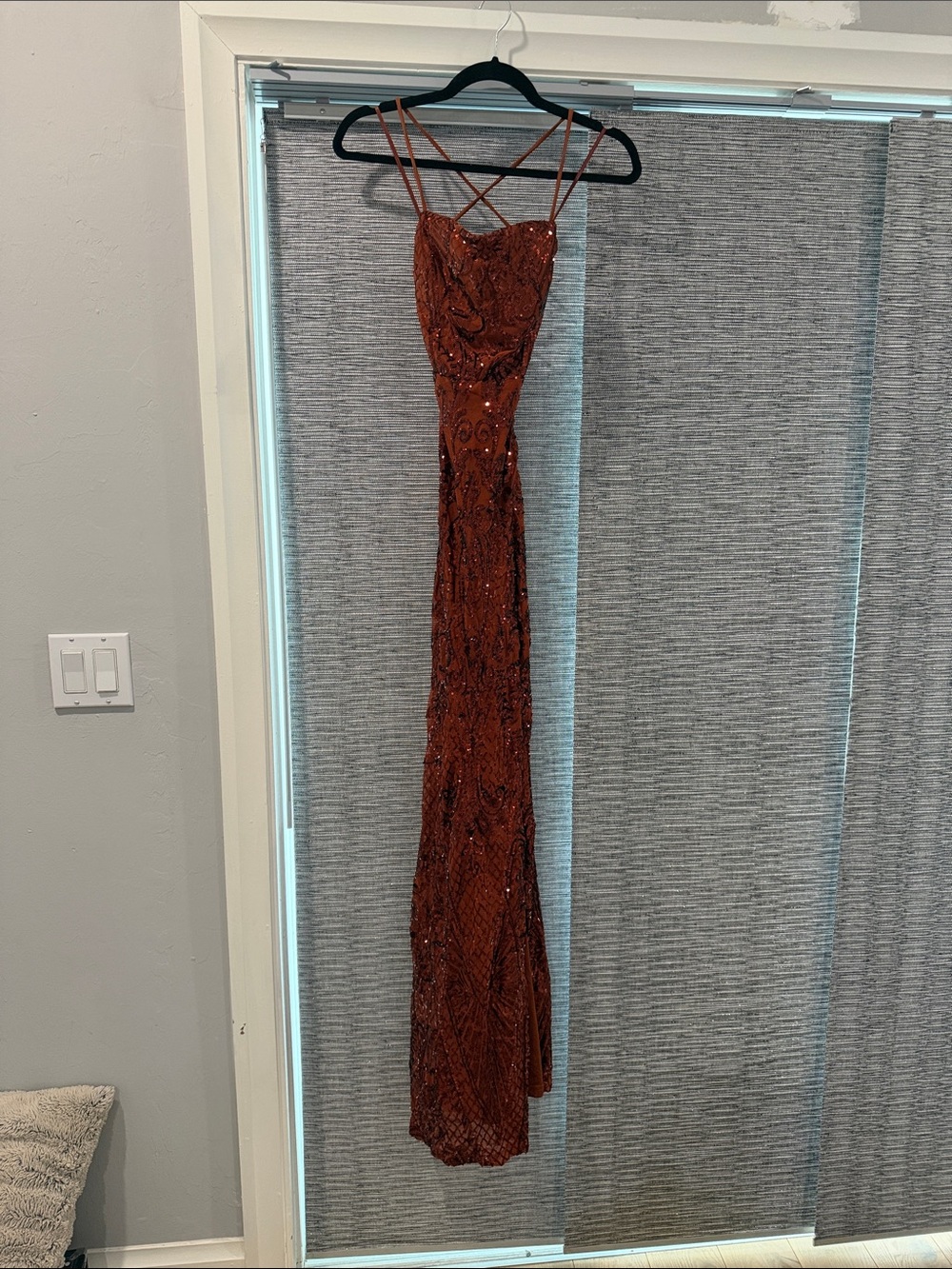 Windsor Rust Beaded Strappy Prom Gown